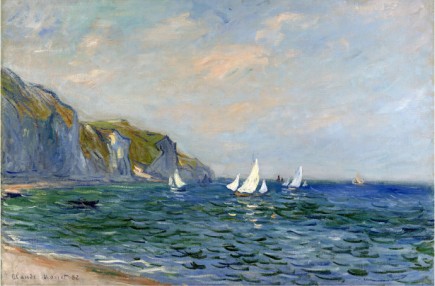 Cliffs And Sailboats At Pourvill-Claude Monet Painting
